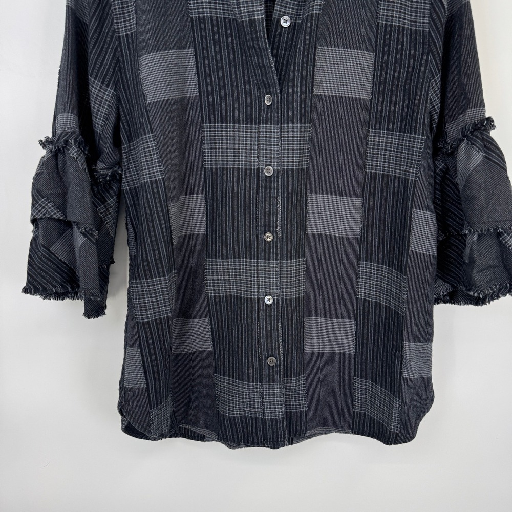 Dylan Patchwork Ruffle Sleeve Button Front Shirt … - image 3